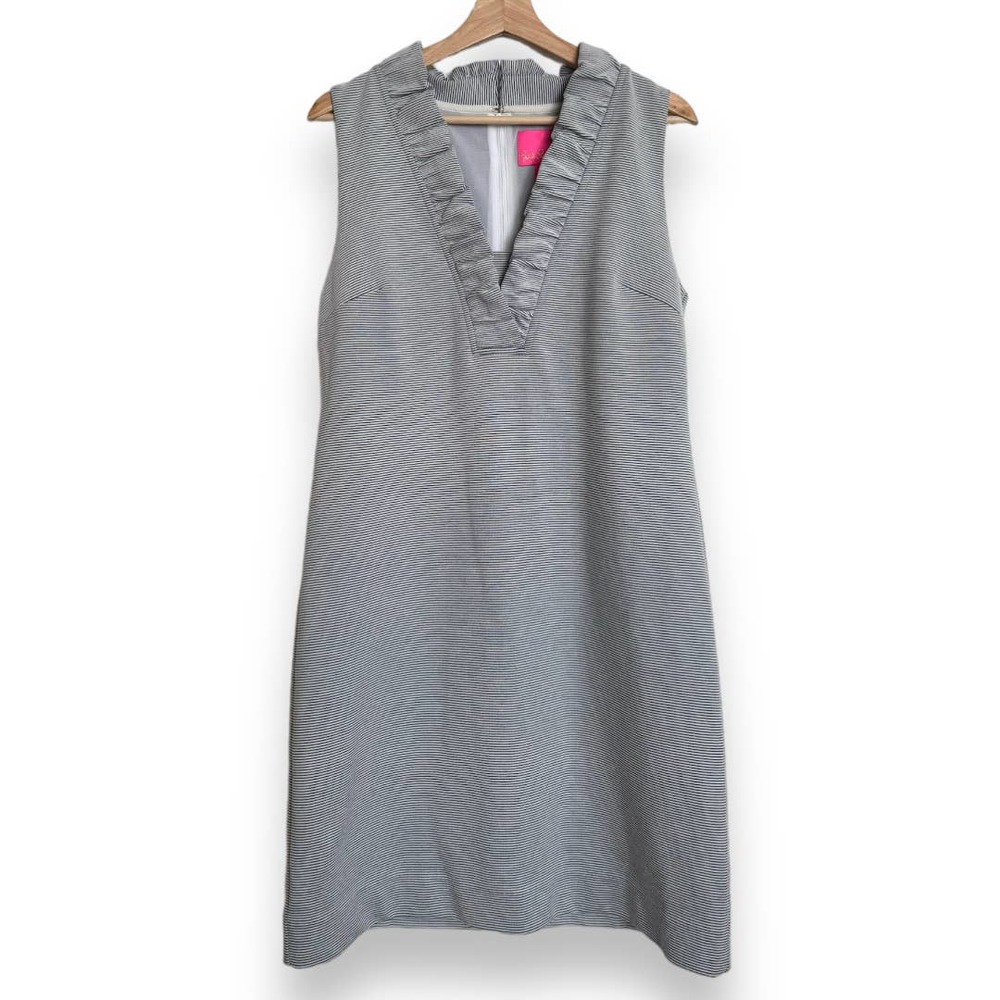 Lily Pulitzer Tisbury Blue and White Striped Sleeveless Shift Dress Women's L